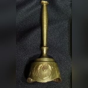 Vintage Etched Brass Bell 🔔 Handmade in India Rustic Art Collectors Heavy Leaf